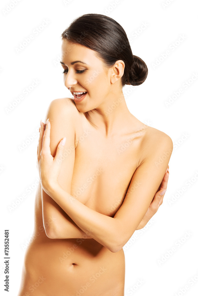 Portrait of nude woman covering her breast Portrait of nude woman covering her breast