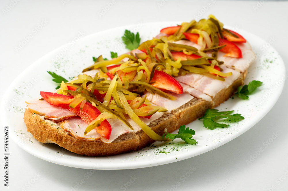 Bread with bacon on homemade