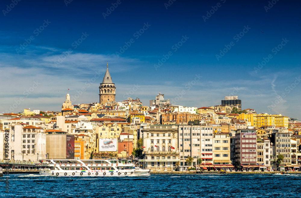Beautiful view of Beyoglu with Galata Tower on a sunny day - Ist