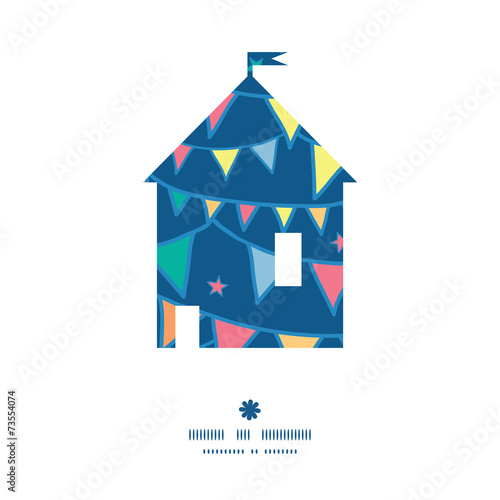 Vector colorful doodle bunting flags house silhouette pattern