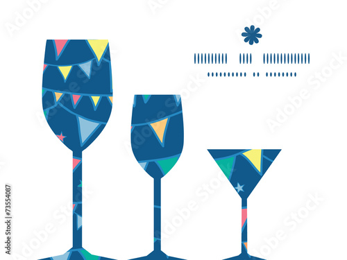 Vector colorful doodle bunting flags three wine glasses