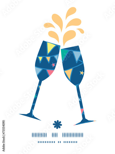 Vector colorful doodle bunting flags toasting wine glasses