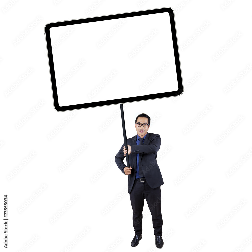 Businessperson holds empty board Businessperson holds empty board