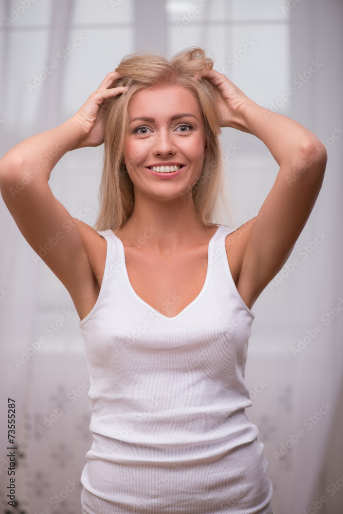 Beautiful blond girl expresses different emotions Beautiful blond girl expresses different emotions