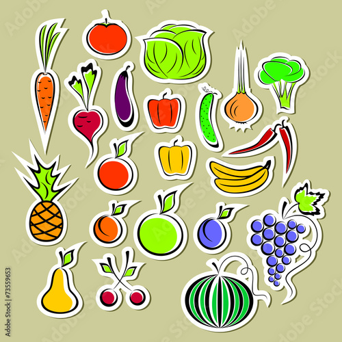 Stickers of vegetables and fruits