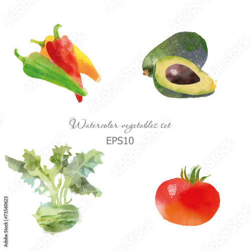 Set of pepper avocado kohlrabi tomato