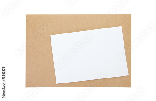Empty white paper note and brown paper envelope
