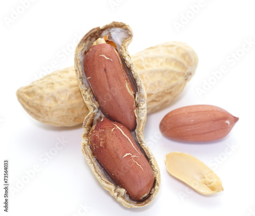 Close - up Raw dried peanut on white background