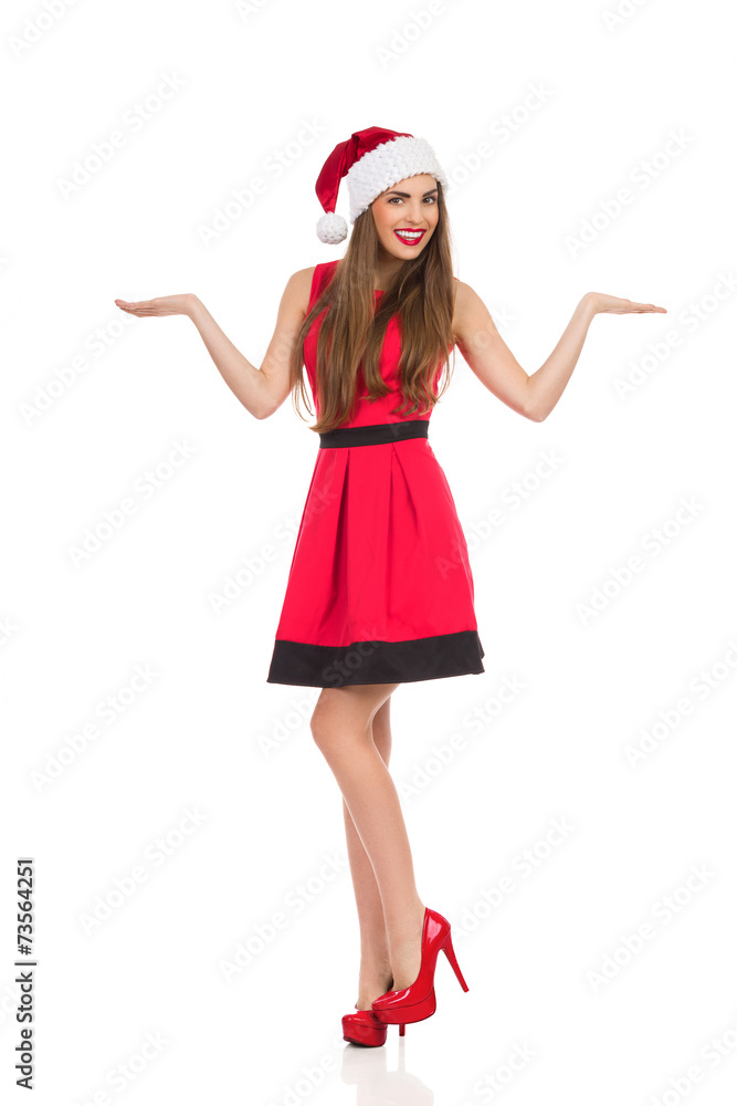 Christmas girl presenting products Christmas girl presenting products