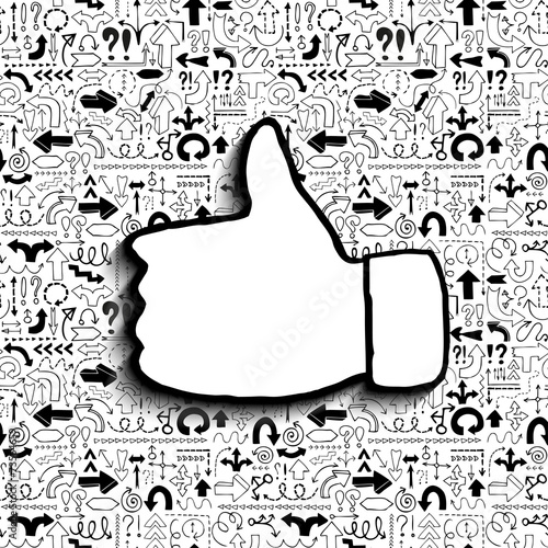 Thumb up icon on arrow filled background.