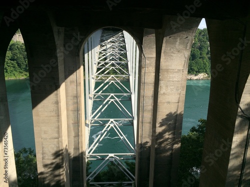 Underneath iron and concrete bridge