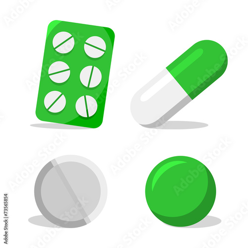 Capsule, blister with pills, pill and soft capsule, vector
