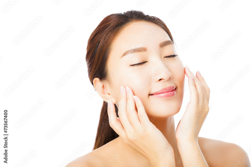 closeup beautiful young asian woman face isolated on white closeup beautiful young asian woman face isolated on white