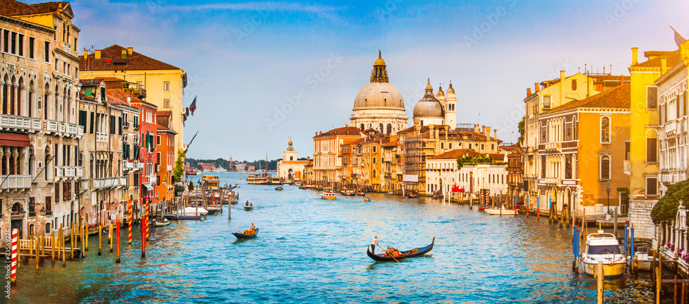 Canal Grande panorama at sunset, Venice, Italy - obrazy, fototapety, plakaty 