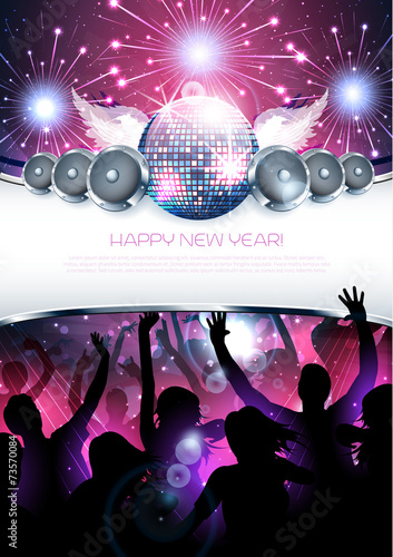 New year shiny party disco background with silhouette