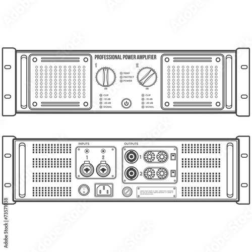 vector outline stereo amplifier front back panels
