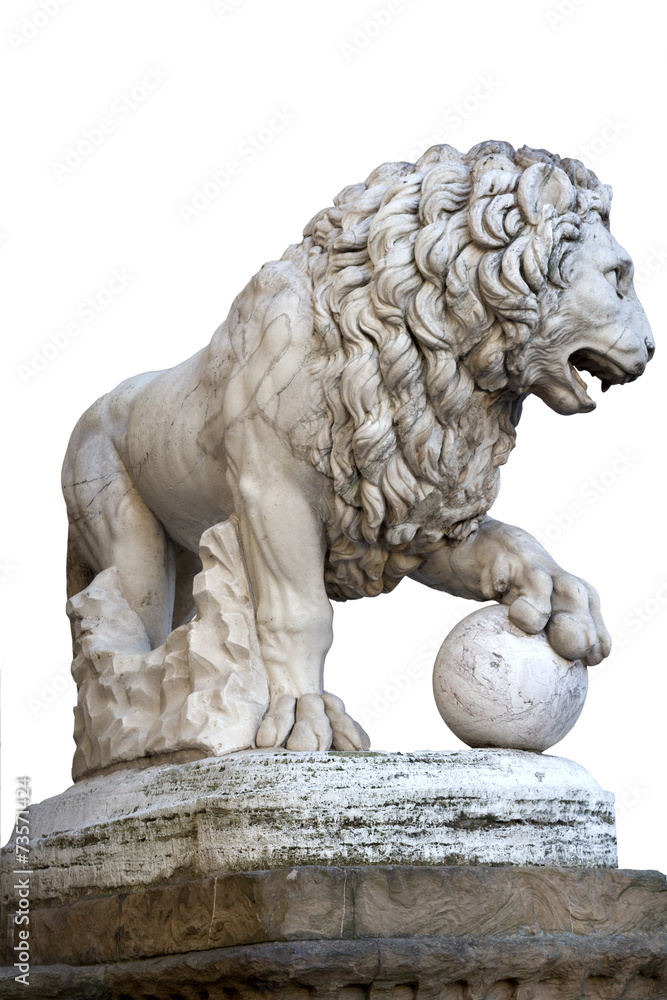 Lion statue in Florence.  Isolated on white.