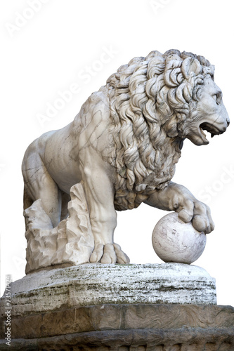 Lion statue in Florence.  Isolated on white.
