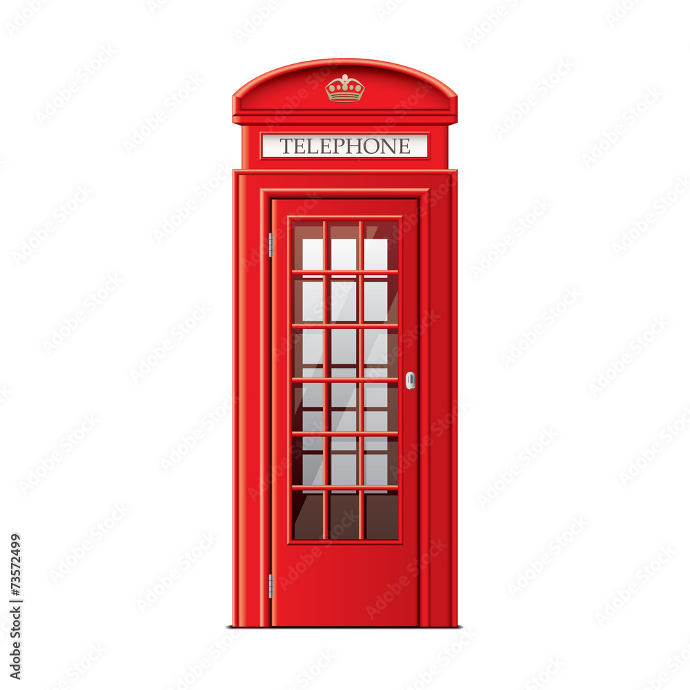 London phone booth isolated on white vector - obrazy, fototapety, plakaty 