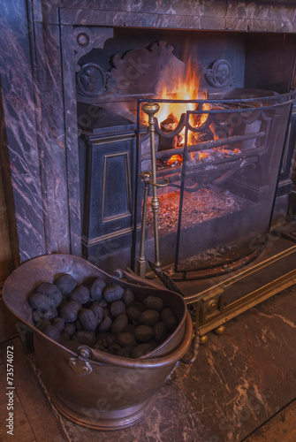 Fotografia Open fire in a country house setting
