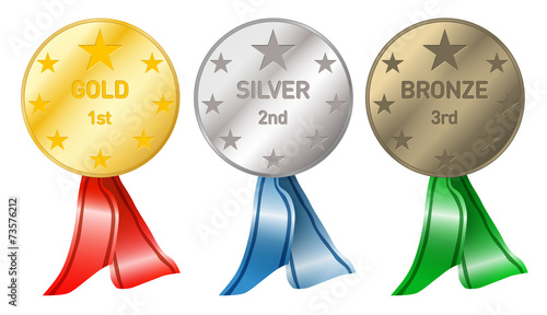 Three Medals with Ribbons