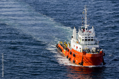 Close-up of a supply vessel transporting cargo to offshore rigs photo
