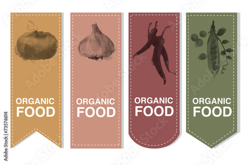 Label set of  garlic, pepper, pumpkin, peas