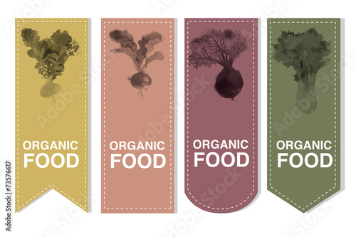 Label set of radish, beat, turnip, celery