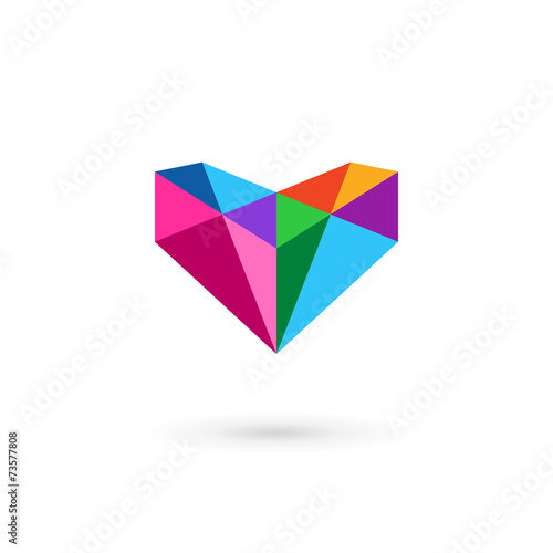 Diamond logo icon design template with letter V and heart