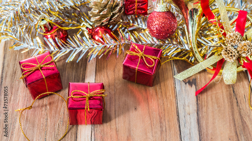 Decorated gift box for Christmas and New Year. On the background