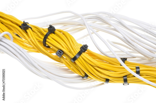 Electrical yellow and white cables isolated on white background 