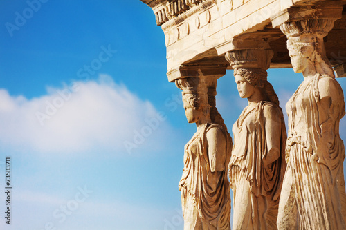 Beautiful close up statues view of Erechtheion