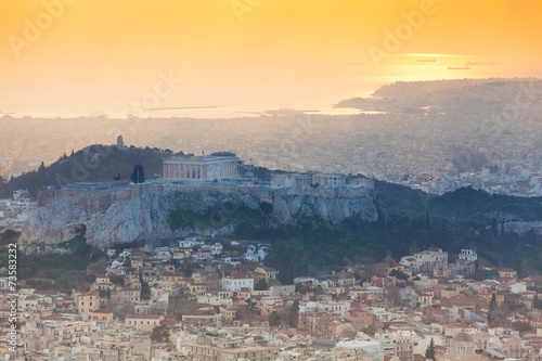 Panorama during sunset in Athens, Greece