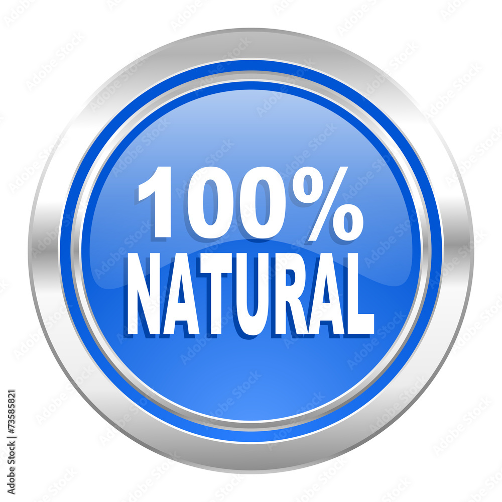 natural icon, blue button, 100 percent natural sign natural icon, blue button, 100 percent natural sign