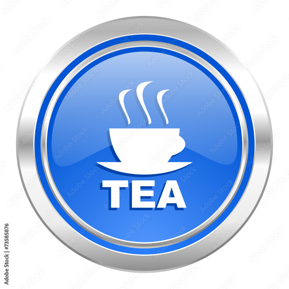 tea icon, blue button, hot cup of tea sign tea icon, blue button, hot cup of tea sign
