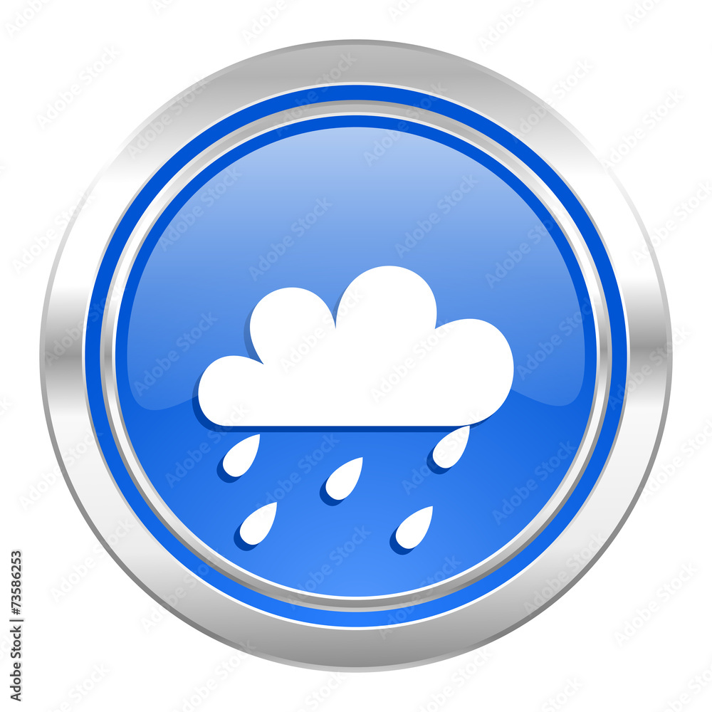 rain icon, blue button, waether forecast sign rain icon, blue button, waether forecast sign