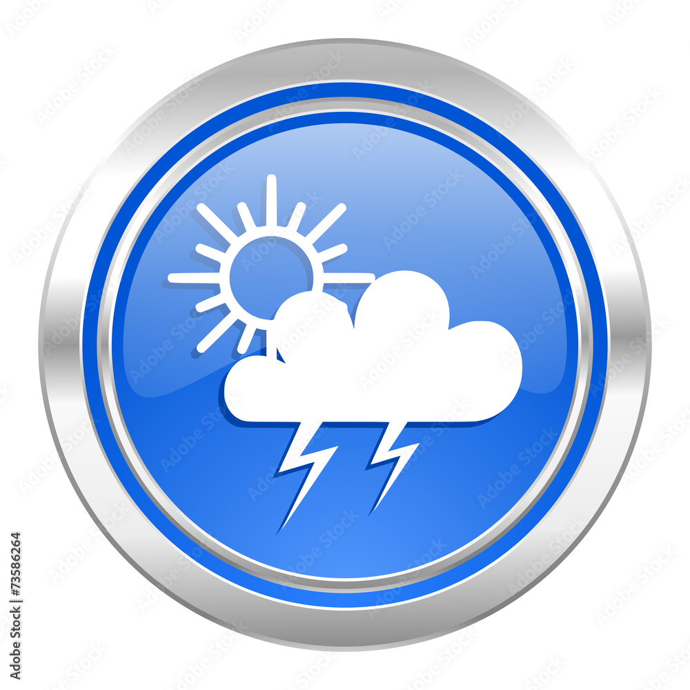 storm icon, blue button, waether forecast sign storm icon, blue button, waether forecast sign