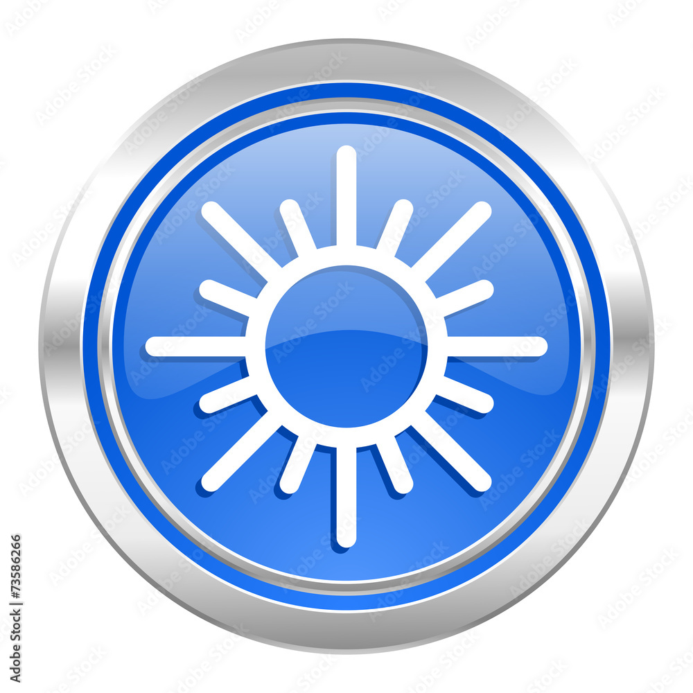 sun icon, blue button, waether forecast sign sun icon, blue button, waether forecast sign
