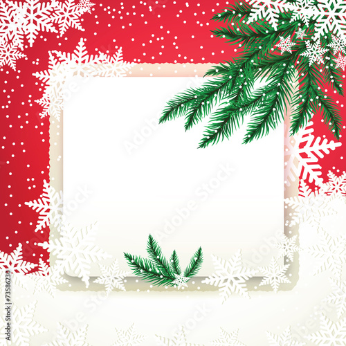 Frame on the snowdrift and fir tree branches.