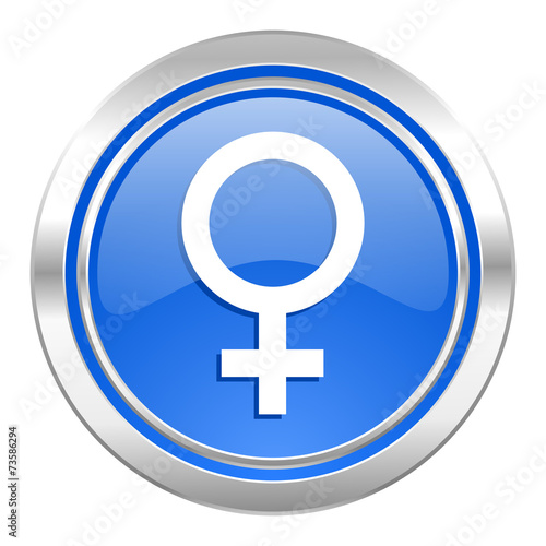 female icon, blue button, female gender sign
