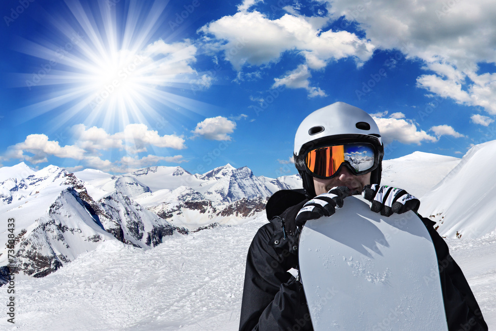 Snowboarder in high mountains Snowboarder in high mountains