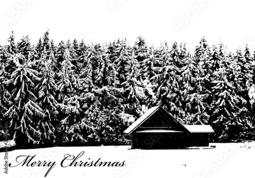 Merry Christmas Winter Log Cabin