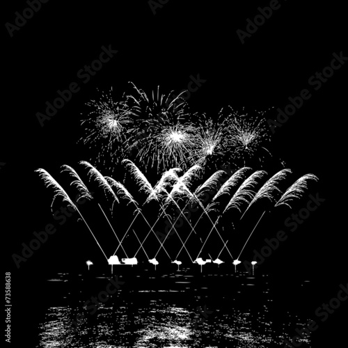 Fireworks with reflection on lake