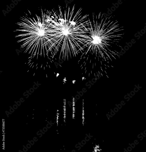 Fireworks with reflection on lake