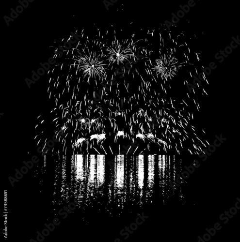 Fireworks with reflection on lake