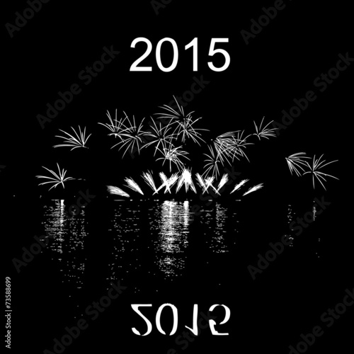2015 with fireworks with reflection on lake