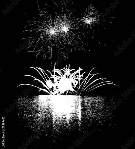 Fireworks with reflection on lake