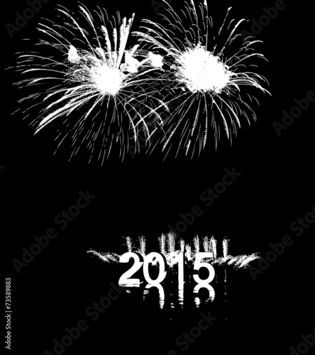 2015 with fireworks with reflection on lake