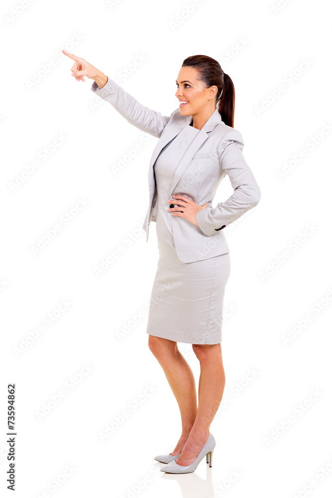 businesswoman pointing up businesswoman pointing up