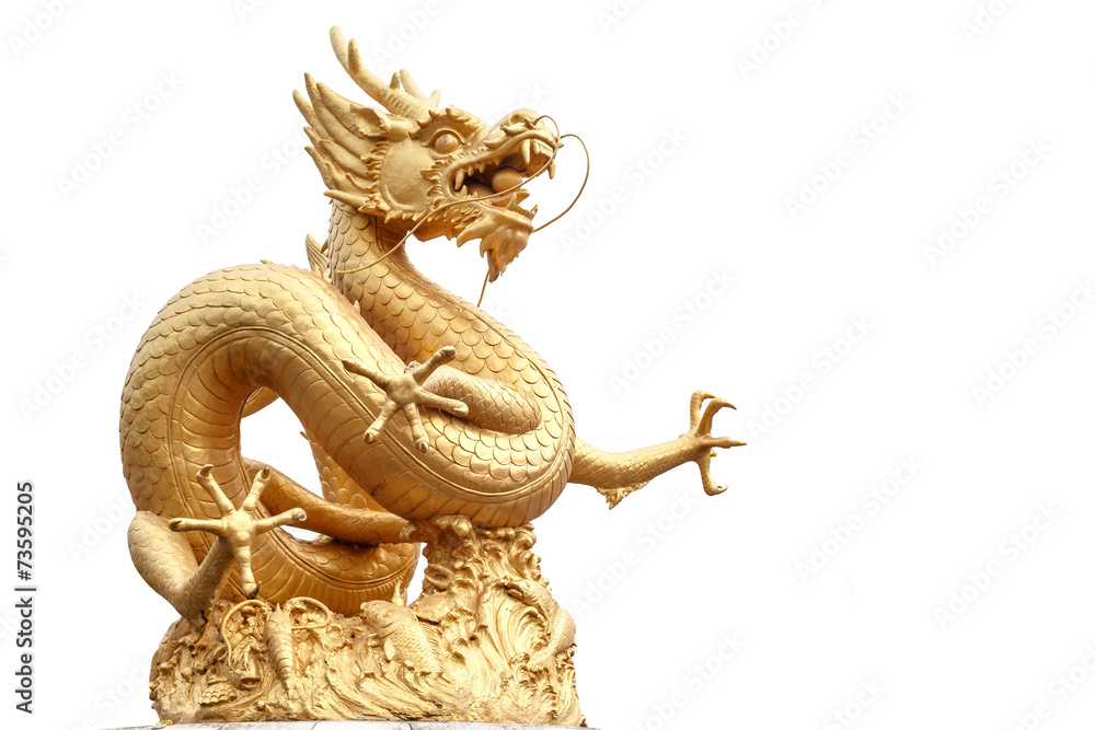 Giant golden Chinese dragon on isolate background Giant golden Chinese dragon on isolate background